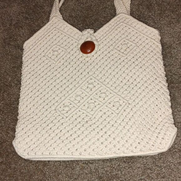 Light cream color crochet shoulder bag purse handbag - Picture 2 of 5